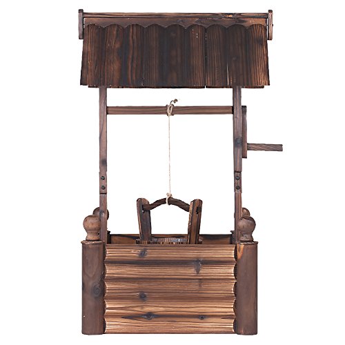 iKayaa Dekobrunnen Holzbrunnen Zierbrunnen Brunnen Gartenbrunnen aus Holz mit Dach - 5