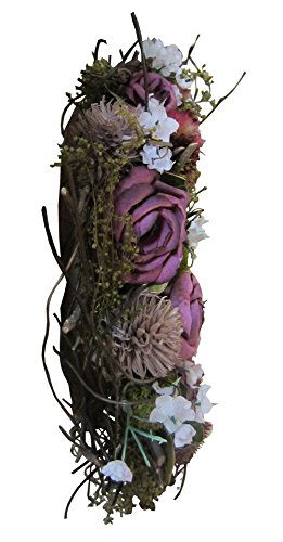 Tischkranz Blumenkranz mit Naturmaterialien und Textilblüten verwendbar auch als dekorativer Türkranz oder Wandkranz - 4