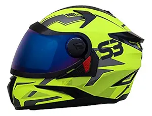 Steelbird SBH-17 Terminator Full Face Graphic Helmet (Large 600 MM, Glossy Fluo Neon