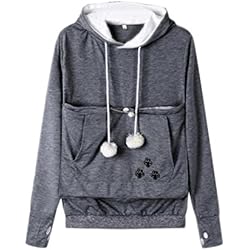 Sudadera con Orejas de Gato Mujer,Lenfesh Mujeres Sudadera con capucha Bolsillo para Mascotas Gato y Perro-Canguro Carriers Pullover Suéter Camisa (M, Gris Oscuro)