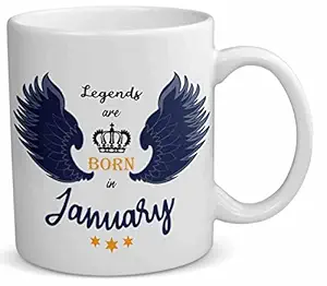 Arvesa Legends are Born in January Printed White Coffee Mug for Birthday Gifts for Boys, Gift for Boys, Birthday Gift for Boys, Birthday Gift for Brother, Mugs for Boys 325 ml