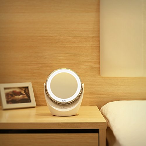 Kealive Kosmetikspiegel 1 X / 5 X Vergrößerung mit LED Beleuchtung Doppelseitiger Schminkspiegel 360° Drehbar für Make up , Rasieren , Reisen - 5