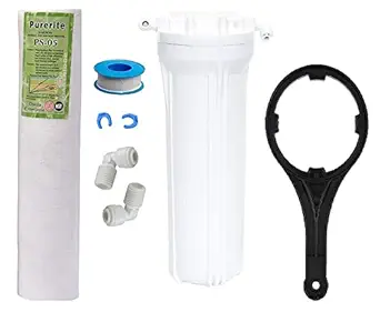 KRPLUS Pre Filter Housing Set Food Grade Material PP Housing with Spun Filter, Spanner key, 1/4'' Connectors Compatible with Livpure, Havells, Hindware, AO Smith, Kent and other Water Purifier (White)