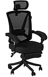 Chaise de bureau inclinable Hbada - Dossier haut ergonomique réglable - Fauteuil de bureau blanc avec repose-pieds et soutien lombaire noir