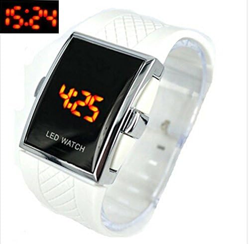 Ryanwayland Luxury LED Digital Calendar Watch Red &amp; Blue Light Optional Fashion For Men Women's Sports Stainless Steel Wristwatch (red led white)