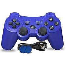 PS3 Controller, Wireless Bluetooth Gamepad Double Vibration Six-Axis Remote Joystick for Playstation 3 with Charging Cord (Blue)