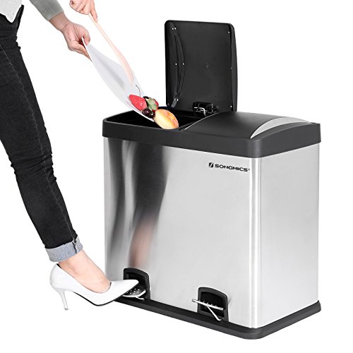 Songmics Mülleimer Abfalleimer 48 L für Küche Mülltrennsystem mit Pedal Edelstahl LTB48L - 3