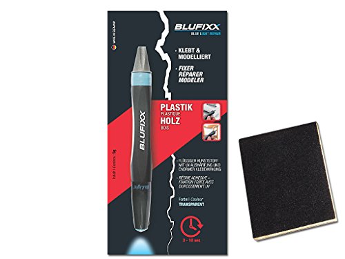 Preisvergleich Produktbild BLUFIXX lichthärtender Spezialklebstoff 5g für Plastik und Holz löwenstark reparieren, bekannt aus dem TV + Schmirgel-Pad GRATIS