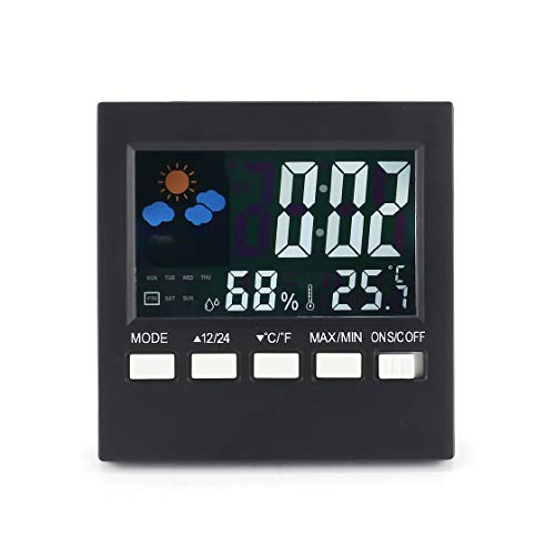 Preisvergleich Produktbild Multifunktionale Farbe Bildschirm Kalender Wetterstation Uhr Luftfeuchtigkeit Thermometer Vorhersage Temperatur Tester für Baby Zimmer