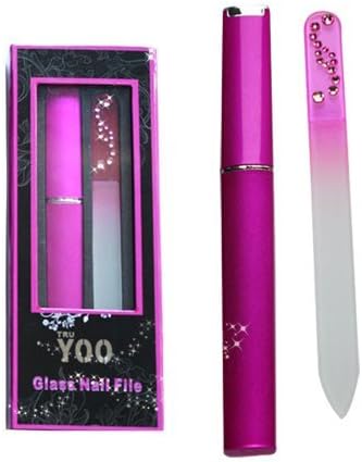 TRUYOO Crystal Glass Nail File with Hard Case Manicure Pedicure Art Tool (Fuschia)