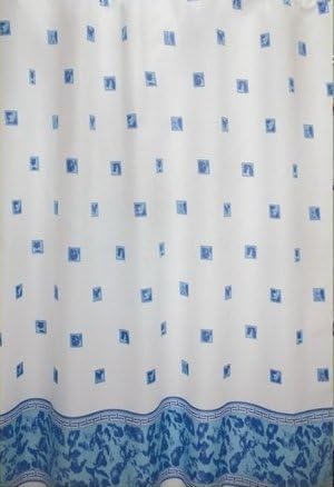 Border Shower Curtain 180 x 180 with Hooks, Blue