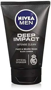 NIVEA Men Face Wash, Deep Impact Intense Clean, for Beard & Face, with Black Carbon, 100 g