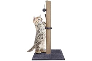 CROWNSHOP Cat Scratching Post 74cm 29" Cat Climbing Frame Foldable Bottom Tall Cat Claw Scratcher with 1 Toy Ball Natural Sisal Scratch Pole and Soft Carpet Covered Heavy Base for Cats Gray