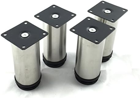 Design61 Set of 4 Furniture Feet Base Foot Stellfuss Stainless Steel Base Diameter 50 mm Base Foot Table Bed Adjustable Height 160 mm