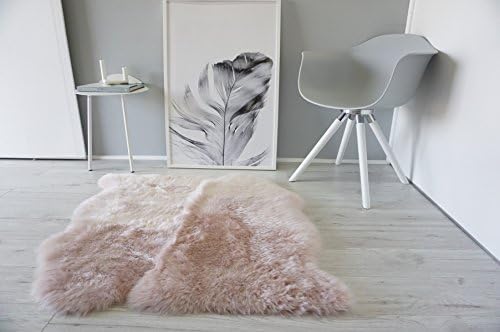 MILABERT Genuine Australian Double (2) Side by Side Sheepskin Rug - Super Soft Silky Blush Pink | Gold Rose Wool