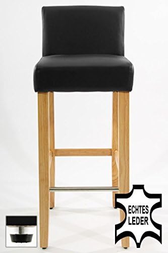Barstools Wood Black Real Leather Adjustable Floor Glides Upholstery