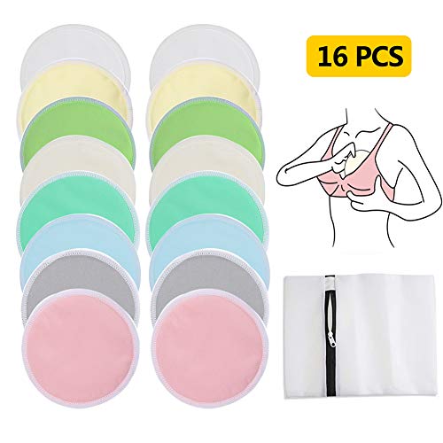 16Pcs Almohadillas de Lactancia Reutilizable, Cojines de Enfermería Bambú Orgánicos Lavable, 12cm Súper Suaves y Absorbentes Hipoalergénico Discos de Lactancia, Ronda Cojines de Bra a Prueba de Fugas
