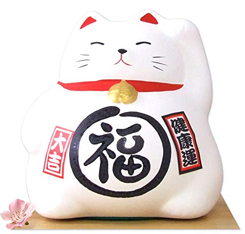 Gifts Of The Orient - Un Gato Maneki Neko Feng Shui Blanco Suerte para La Salud - Tamaño Mediano