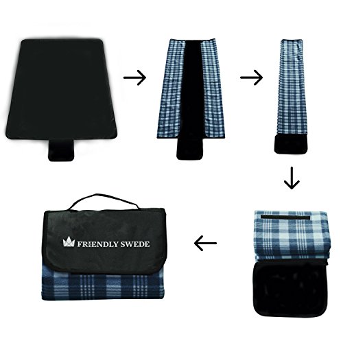 The Friendly Swede blau-karierte Picknickdecke mit praktischem Tragegriff – Badedecke Stranddecke - 2