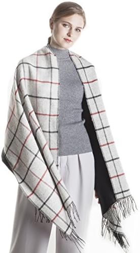 Women's Plaid Scarf Fashionable Winter Warm Large tartan Blanket Plaid Scarf Wrap Shawl (beige)