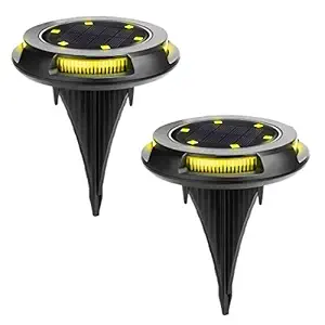 Epyz Solar Ground Lights,Outdoor Solar Garden Disk Lights, Auto-Changing 10 LED Waterproof, 800mah In-Ground for Lawn Patio Pathway Yard Deck Walkway Light (Pack of 2, Warm Yellow Light)