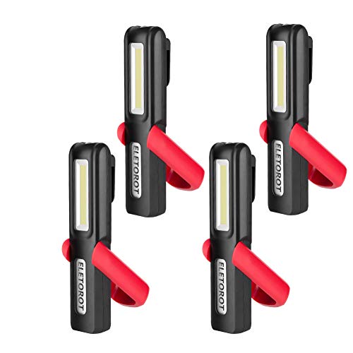 Eletorot Lampe de Travail LED Rechargeable Lampe atelier Puissante 3W COB Torche Lampe de poche avec clip magnétique pour Auto Garage Atelier Camping Bricolage etc [Classe énergétique A+](4 Pack)