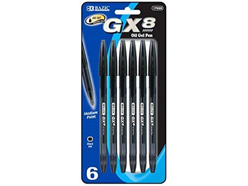 Preisvergleich Produktbild Bazic 17020-144 GX-8 Black Oil-Gel Ink Pen - 6er Pack