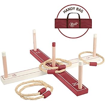 Sport Zone Jeu de Lancer d'anneaux pour intérieur et extérieur, à partir de 3 Ans, 5 Anneaux, 5 pôles, 2 Sections de Base