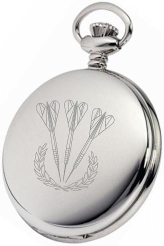 PERSONALISED SILVER POCKET WATCH DARTS PW1 CAN BE PERSONALISED ENGRAVED FREE
