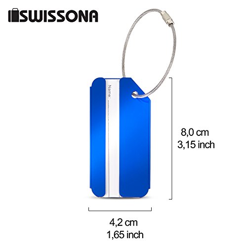 AVIATE 2 Stück Gepäckanhänger für Reisegepäck in blau und lila aus robustem Metall und 2 Jahren Zufriedenheitsgarantie - 3