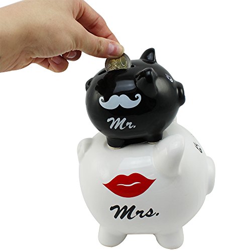 COM-FOUR® Doppel-Sparschwein „Mr. & Mrs.“ aus Keramik, ca. 14 x 20 cm - 2