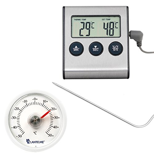 Digital Backofen - Thermometer mit Einstich Fühler Temperaturbeständig bis 250 °C . Alarm , Timer Funktion , Magneten und Ein - Aus Schalter und universal Analog Thermometer als Set