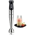SKY-TOUCH 700W Handheld Immersion Blender, 2-Speed Electric Stick Blender with Double Stainless Steel Blades, Chopper, Whisk, Beaker for Juices, Baby Food, Soups, and Sauces - Black, 36.5*6.5*6.5cm