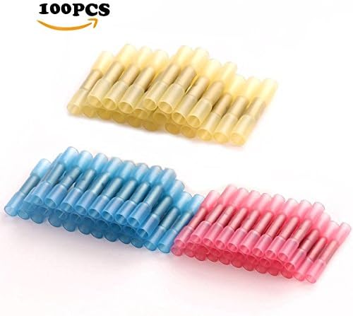 Heat Shrink Butt Splice Terminals Insulated Electrical Wire Crimp Connectors Kit, Yellow, Blue, Red