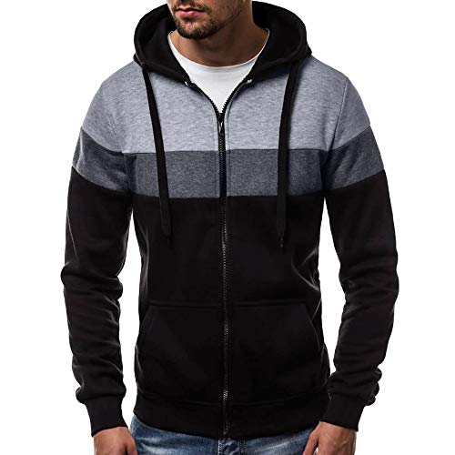 KPILP Strickjacke Herren Hoodies Windbreaker Langarm Herbst Winter Lose Patchwork Zipper Top Bluse Outdoor Sportwear Trainingsanzüge(Schwarz， M