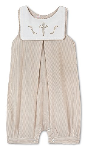 Beige Stripe Baby Boy Pure Cotton Ceremony Bubble Shortie 3-6M