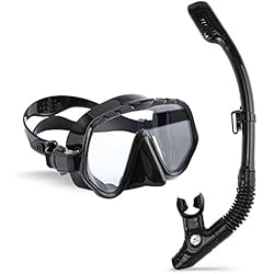 Máscara de Buceo con Tubo, ARAER Snorkel Máscara Gafas de Buceo de Silicona con Visión de 180° Lentes Vidrio Templado Antiniebla Cristal Resistente Rotura en Seco con Correa Cabeza Ajustable - Negro