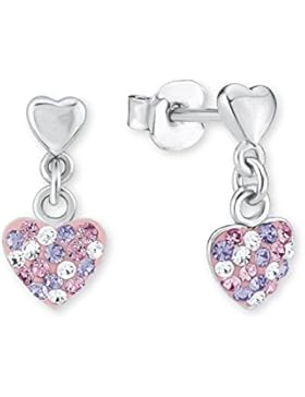 Prinzessin Lillifee Kinder-Ohrhänger Herz 925 Silber rhodiniert Kristall rosa lila