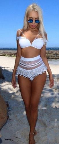 calistous Sexy bequem Sense Of Cool Spitze Bikini Set Gepolsterte Push-Up-BH Bademode Badeanzug XL & XL Schwarz, Weiß, M & White - 3