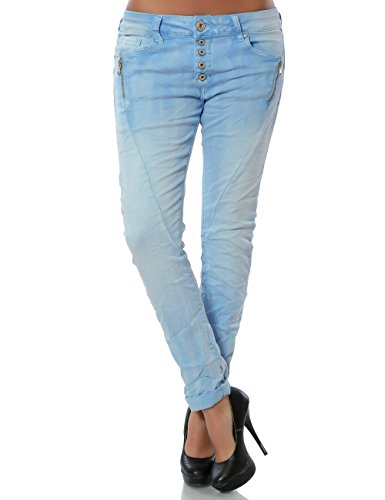 Damen Boyfriend Jeans Hose Reißverschluss Knopfleiste (weitere Farben) No 14242