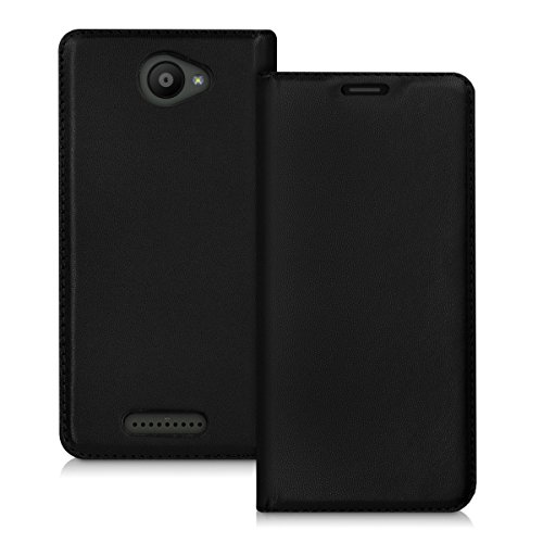 kwmobile Funda para bq Aquaris U U Lite - Carcasa para m  vil de  Cuero sint  tico  - Case  Plegable  en  Negro 