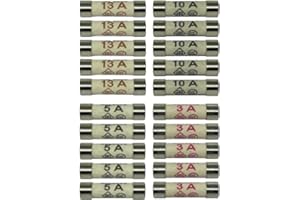 Evoges 3A, 5A, 10A, 13A Electrical Fuses, 6.3 x 25mm, Household Domestic Fuse Cartridge Red, Black, Yellow, Brown, BS1362 ASTA Certified, Mixed Pack of 20
