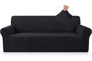 FreeBiz Sofa Covers 3 Seater Elastic Fabric Slipcovers Stretch Couch Slip Cover Plush Protector for Kids Pets Living Room Black