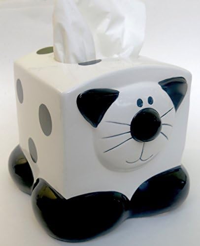 Ceramic Black & White Kitty Cat Themed Boutique Kleenex Tissue Box Holder Decorative Cover For Bathroom Or Bedroom