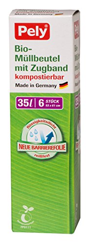 pely 5950 clean Bio-Müllbeutel mit Zugband, 35 Liter, 6 Stück