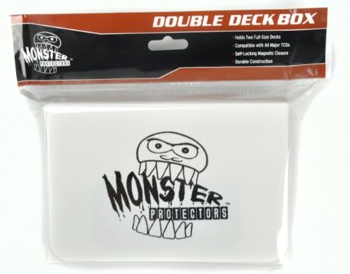 Monster Magnetic Double Trading Card Deck Box(White) -2 Removable Deck Sleeves-Holds 150 Gaming TCGs-Compatible w/Yugioh,MTG, Magic The Gathering, Pokémon-Long Lasting, Durable Riveted Construction