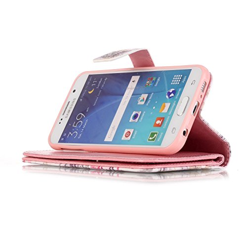 Rosa Schleife® Schutzhülle / Cover / Handyhülle / Ledertasche / Brieftasche Etui für Samsung Galaxy S6 3D Gemalte Entlastung Muster Design Folio PU Leder Tasche Case Hülle im BookStyle mit 9 Kartenfächer PU Leder Hülle Wallet Case – Rosen - 6