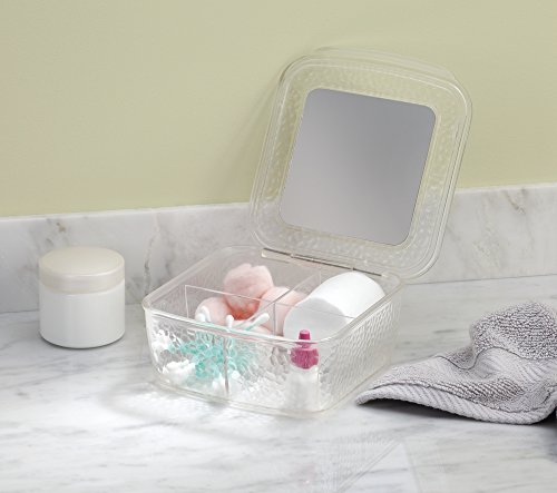 mDesign Box zur Kosmetikaufbewahrung – mit Spiegel und Klappdeckel – Kosmetik Organizer mit 4 Fächern – die perfekte Schminkaufbewahrung – transparent - 2