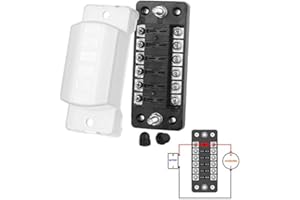 Jtron boitier fusible 12v auto 6 voies boite fusible pour ATO/ATC 1-20A fusible DC32 V M5 connecteur à vis porte-fusible avec fusible(6 voies sans pôle négatif)