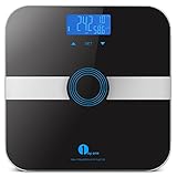 1byone Body Fat Scale Body Scale Bathroom Scale with Tempered Glass, 180kg/400lb Weight Capacity, 10 Users Auto Recognition, Measures Weight, Body Fat, Water, Muscle, Calorie and BMI, Black